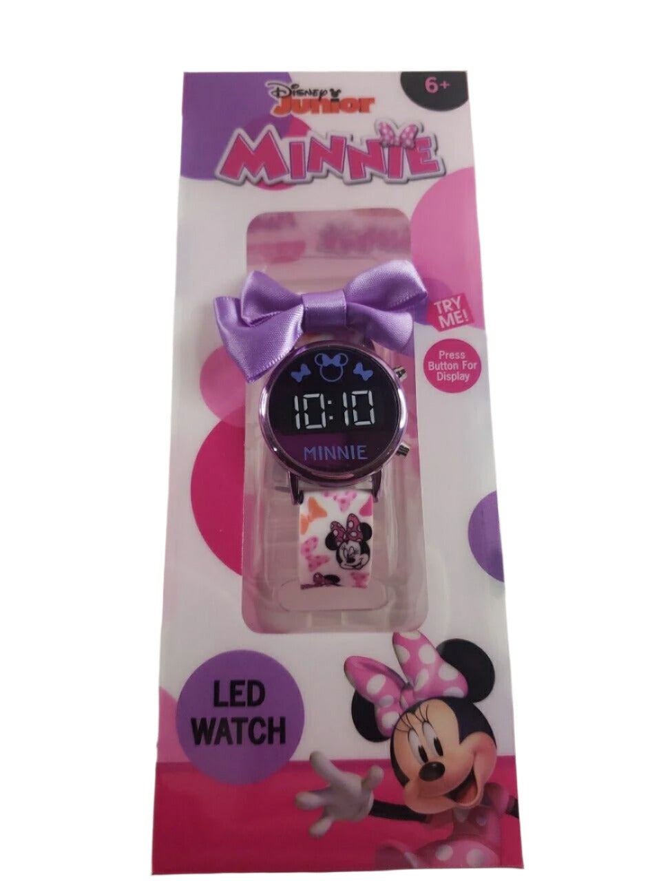 Pink and purple Minnie Mouse LED watch