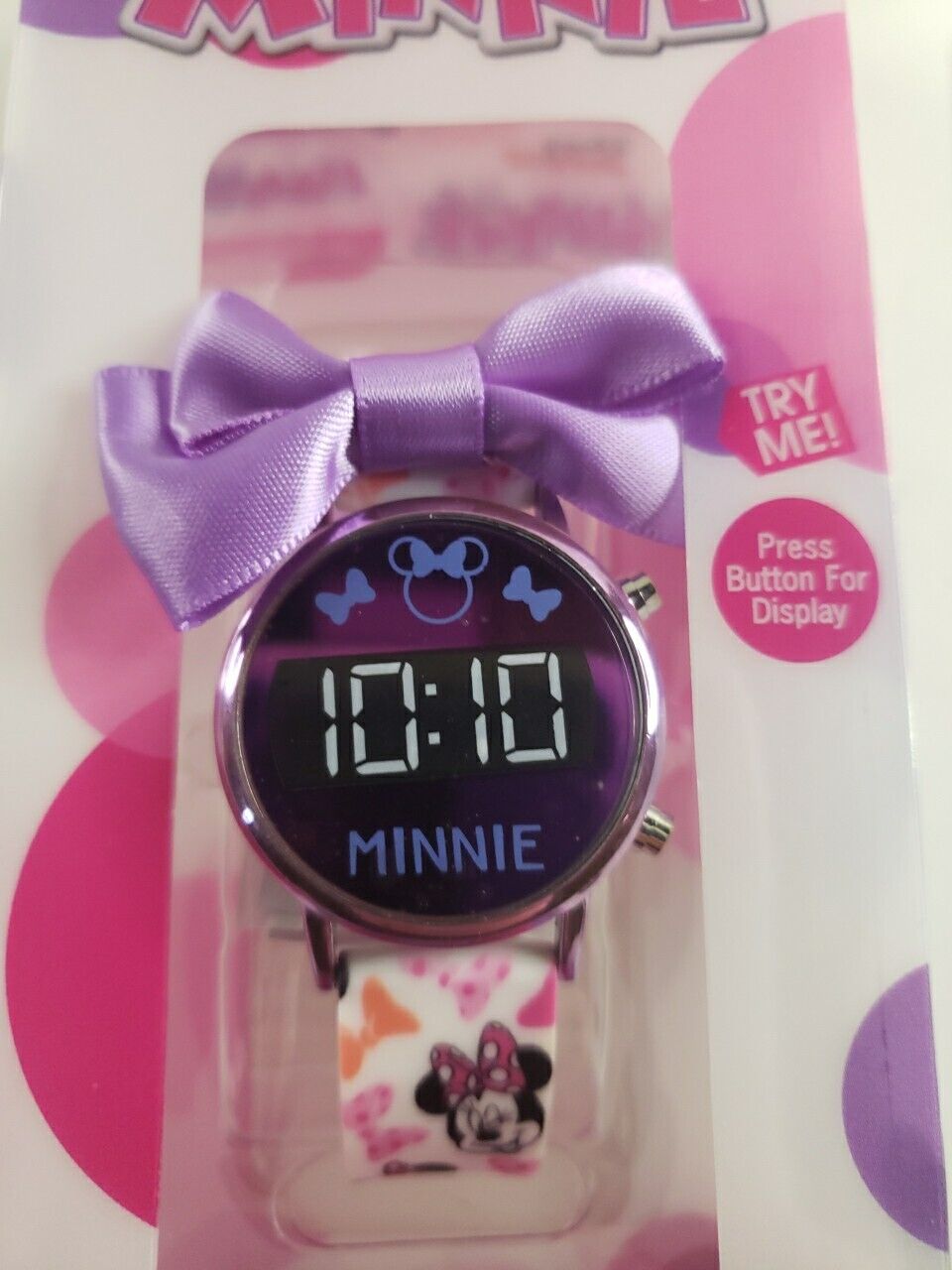 Pink and purple Minnie Mouse LED watch