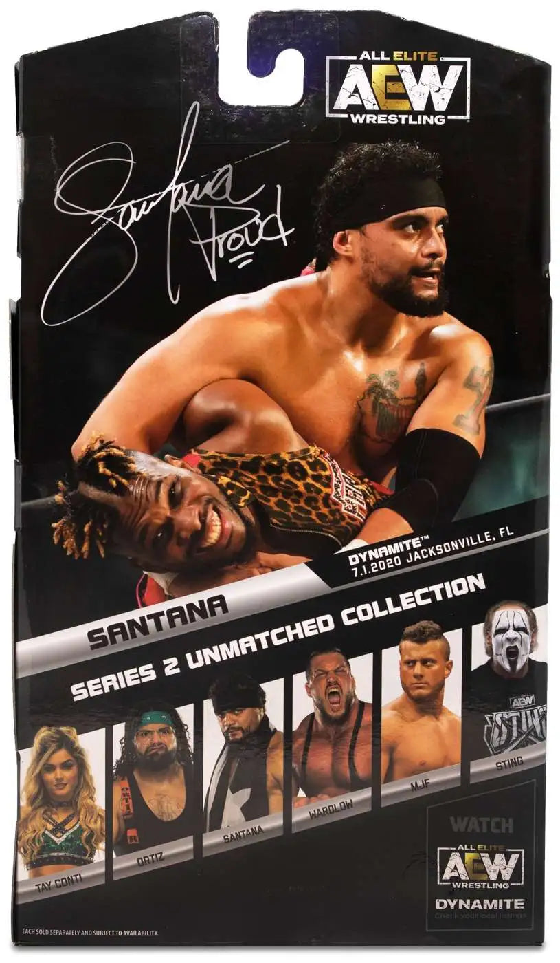 Jazwares AEW Unmatched Series Santana action figure in Proud & Powerful ring gear - 25 points of articulation