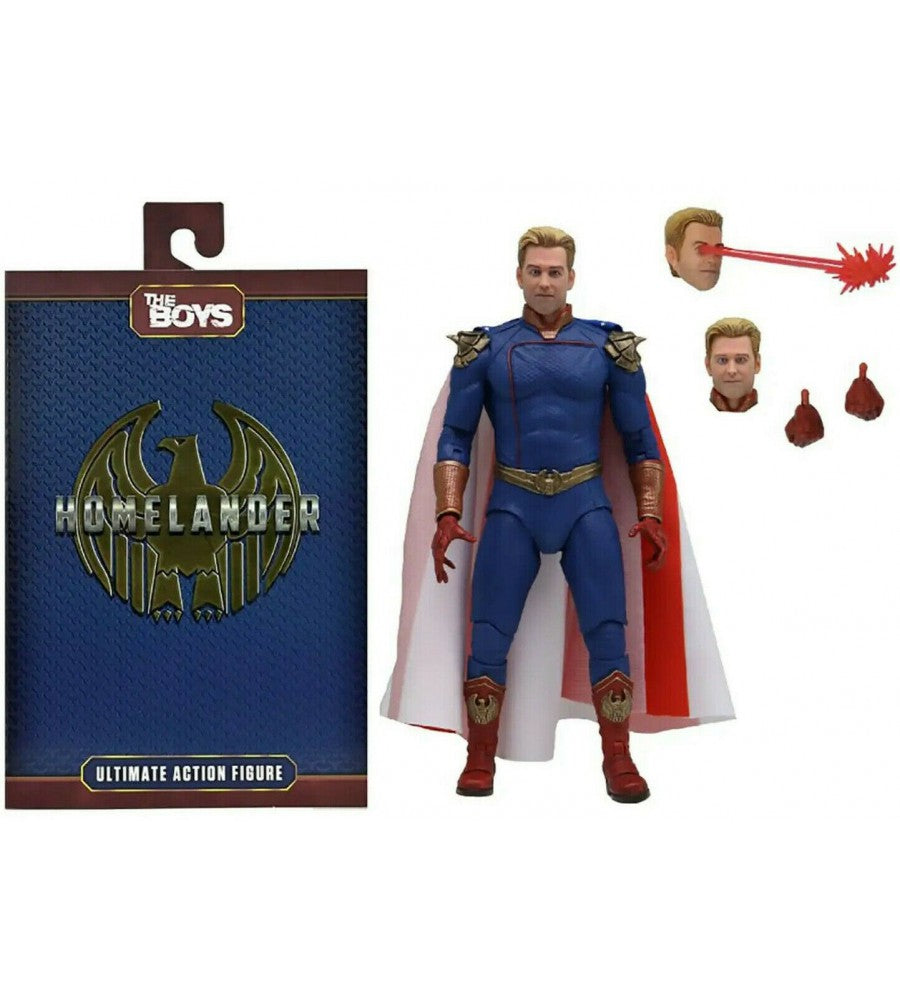 "NECA Homelander Ultimate action figure, front view, displaying detailed costume and cape.