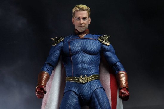 "NECA Homelander Ultimate action figure, front view, displaying detailed costume and cape.