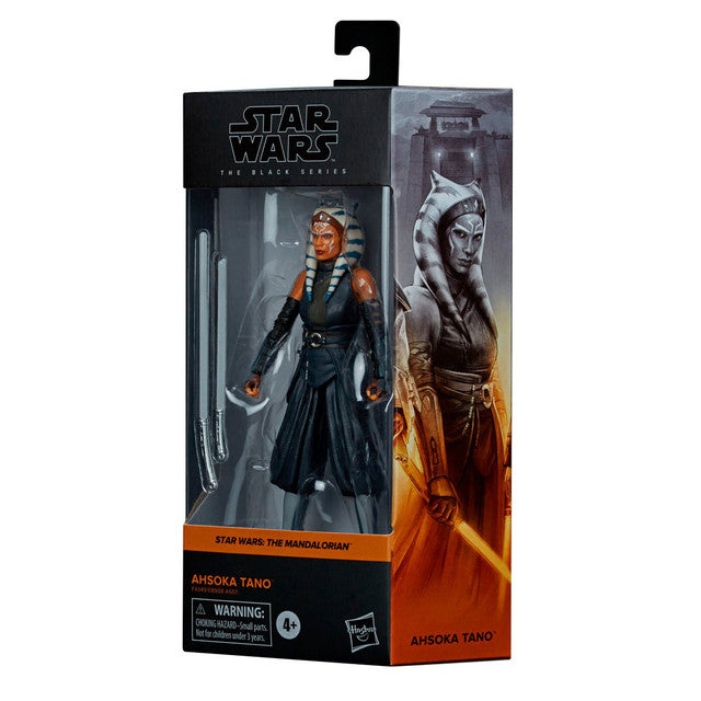 Star Wars Black Series Ahsoka Tano 6-inch action figure in Mandalorian costume with twin white lightsabers
