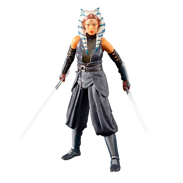 Star Wars Black Series Ahsoka Tano 6-inch action figure in Mandalorian costume with twin white lightsabers