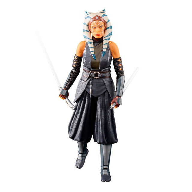 Star Wars Black Series Ahsoka Tano 6-inch action figure in Mandalorian costume with twin white lightsabers