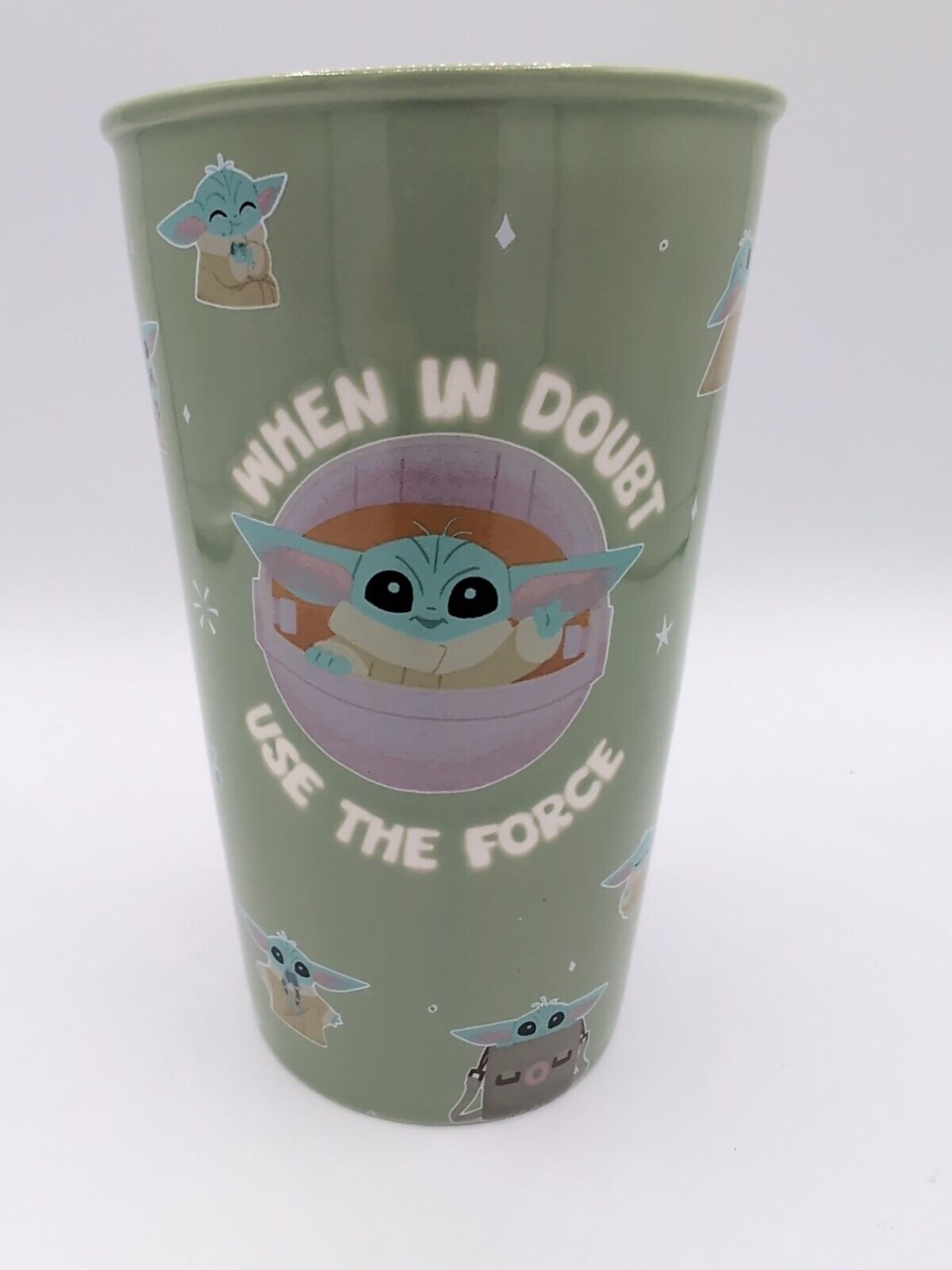 "Star Wars Grogu 'When in Doubt, Use the Force' 11 oz ceramic coffee mug front view.
