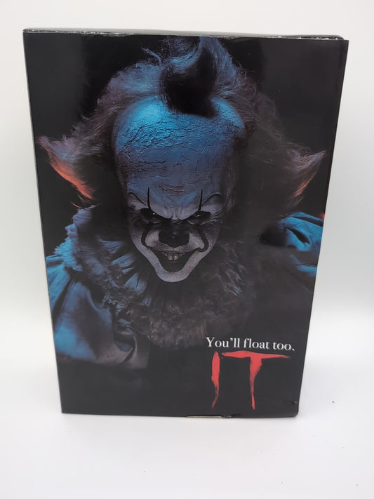 NECA IT 'You'll Float Too' Pennywise action figure, full view, new in box, available at booyahs.ca.