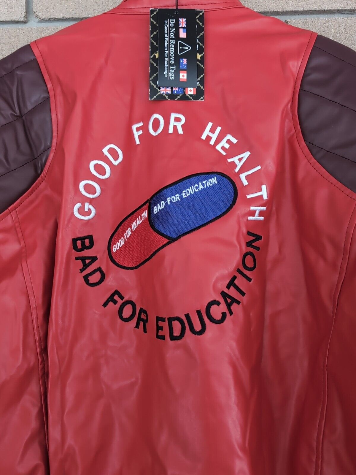 Veste en cuir rouge Akira « Capsule : bonne pour la santé, mauvaise pour l'éducation » - Anime 3XL