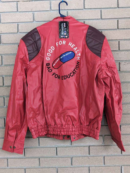 Red Akira Leather Jacket "Capsule Good for Health Bad for Education" - Anime 3XL
